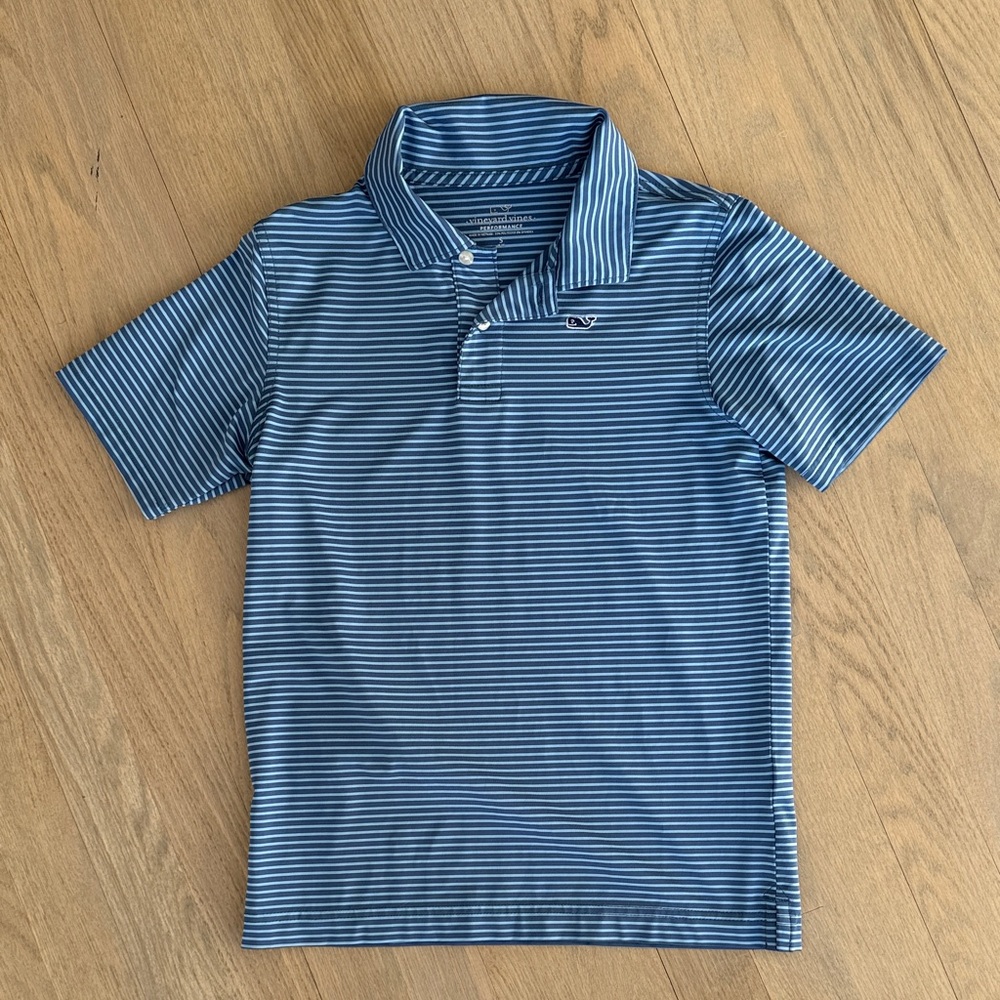 Vineyard Vines Navy and Light Blue Striped Performance Polo